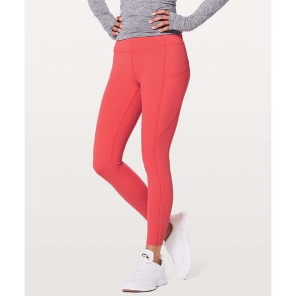 Lululemon Fast & Free 7/8 Tight II Nulux 25" Red Orange Womens Size 4 - Picture 1 of 7